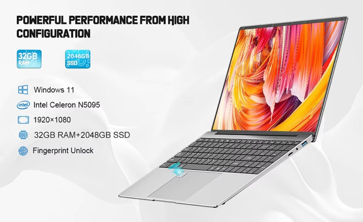 15.6" Portable Laptop Windows 11, 32GB RAM DDR4, 2TB ROM SSD